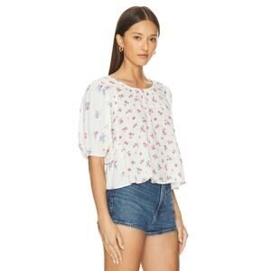Free People Chloe Printed Top Sz Small  Floral Print Short Sleeve Tie Back Shirt